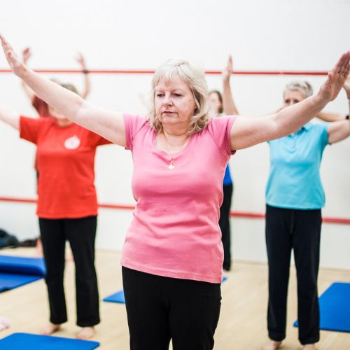 woman doing a falls prevention class