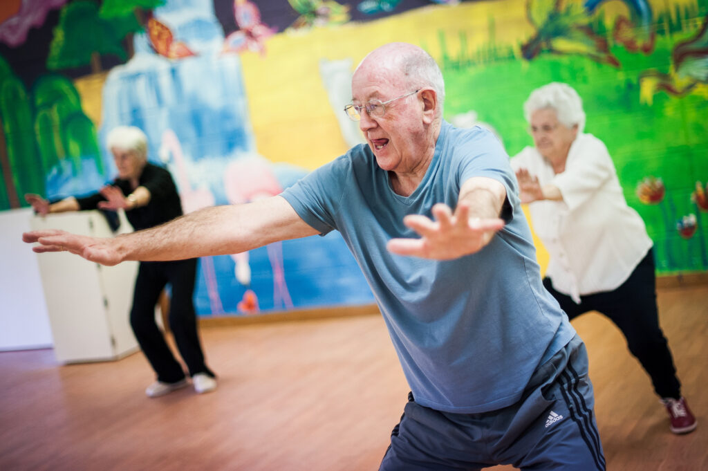 senior man doing a falls prevention class