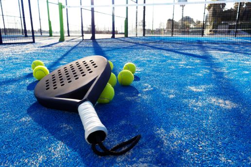 padel racket and balls